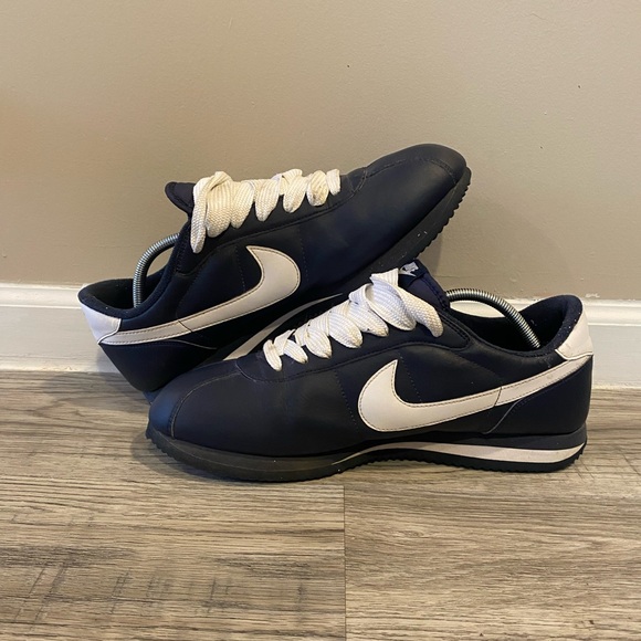 NIKE Cortez Basic Leather Mens Shoes Navy Blue/White - Nike 316418-402 Size 13 - Picture 3 of 7